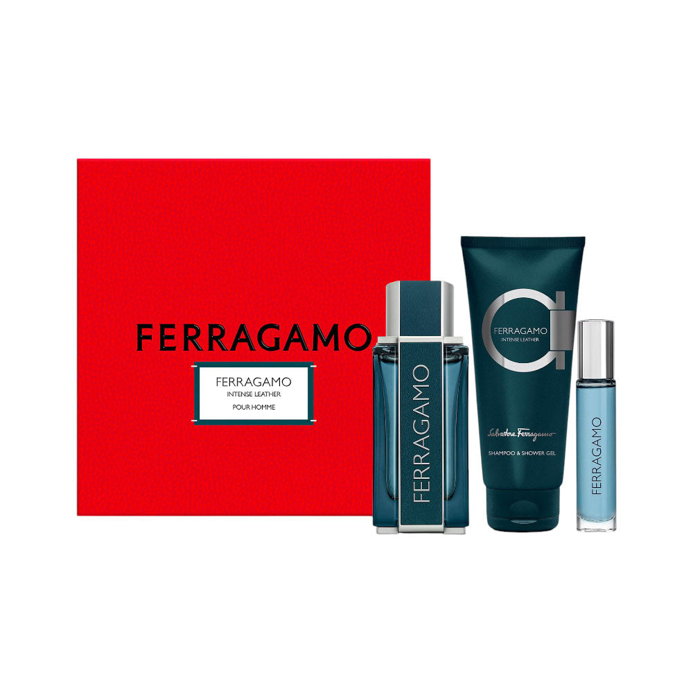 SALVATORE FERRAGAMO RED LEATHER FOR MEN 3PC GIFT SET