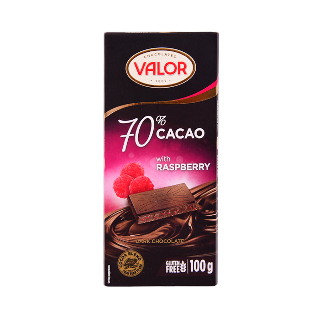VALOR DARK CHOCOLATE 70% CACAO WITH RASPBERRY 100 GM