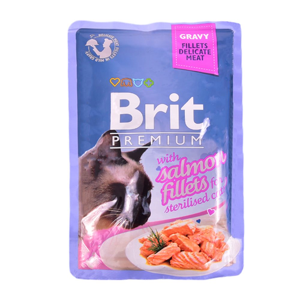 BRIT PREMIUM CAT FOOD SALMON FILLETS GRAVY MEAT 85 GM
