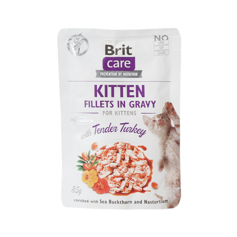 BRIT CARE CAT FOOD KITEEN FILLETS IN GRAVY TENDER TURKEY 85