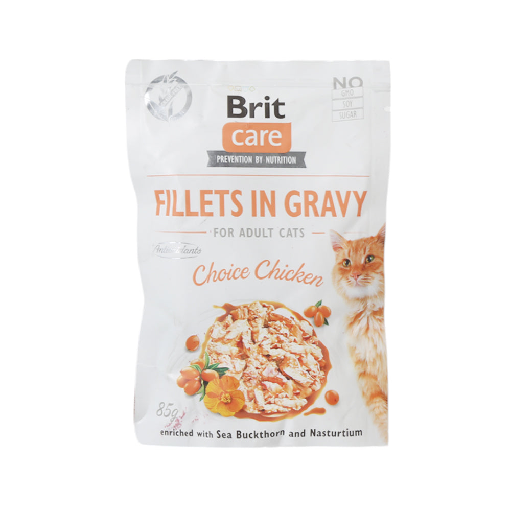 BRIT CARE CAT FOOD FILLETS IN GRAVY CHOICE CHICKEN 85 GM