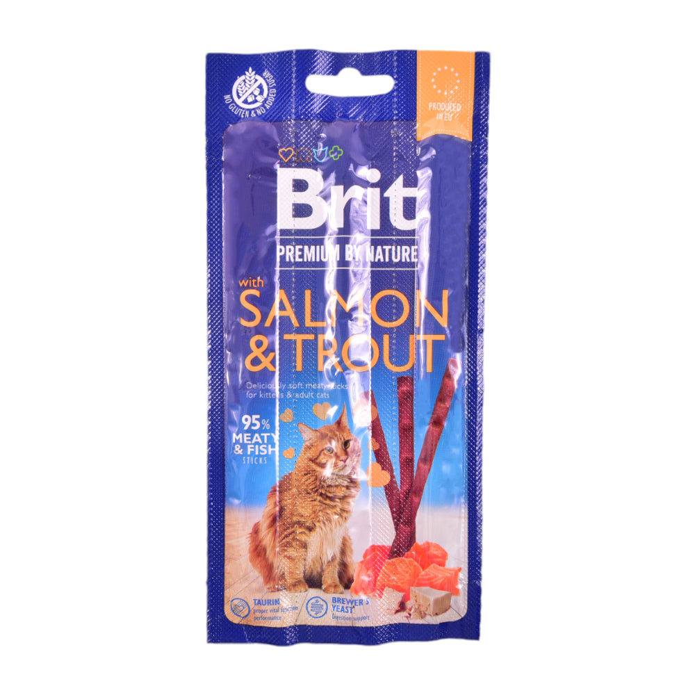 BRIT PREMIUM CAT FOOD STICK 3S SALMON & TROUT 3X5 GM