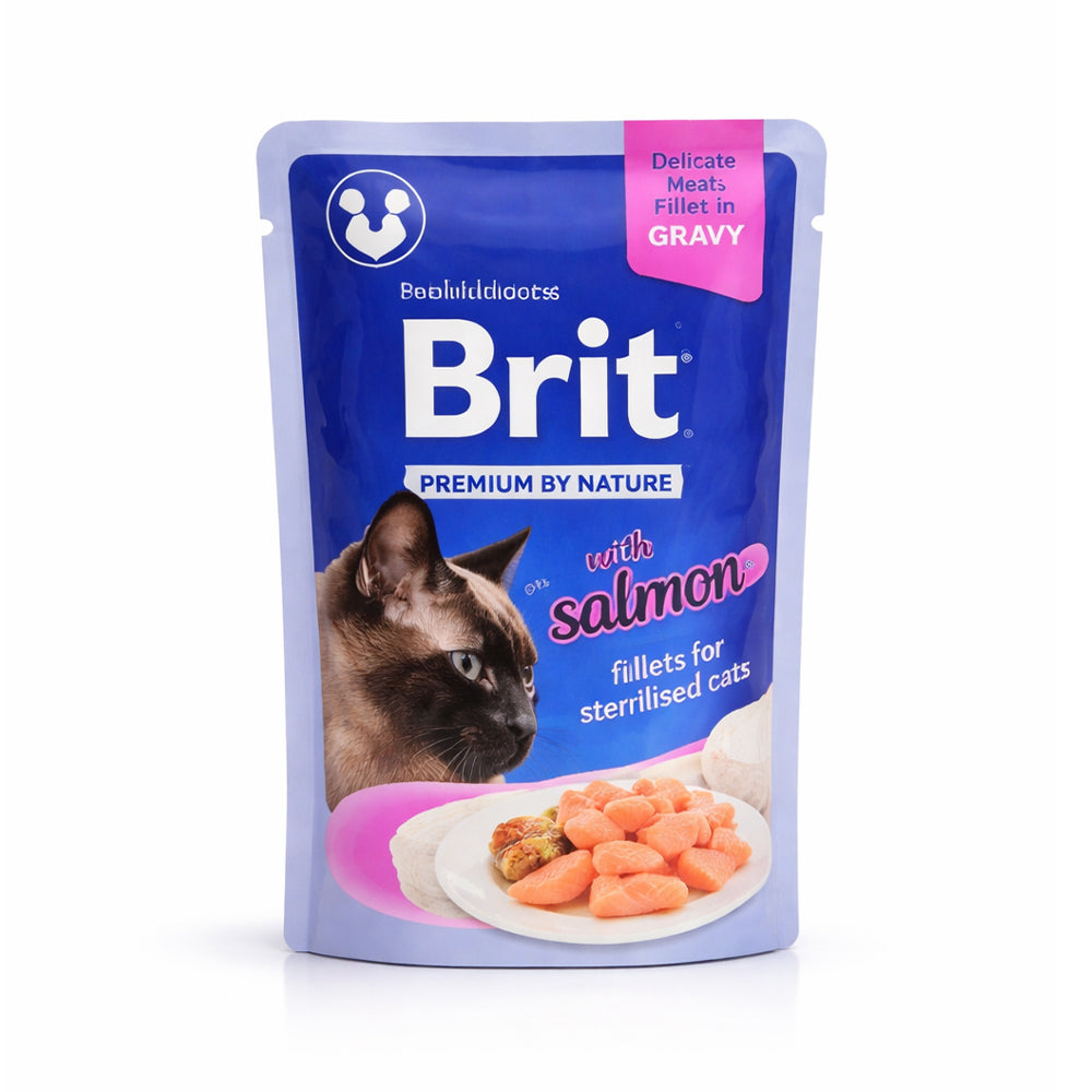BRIT CARE CAT FOOD PREMIUM SALMON WITH FILLETS 85 GM