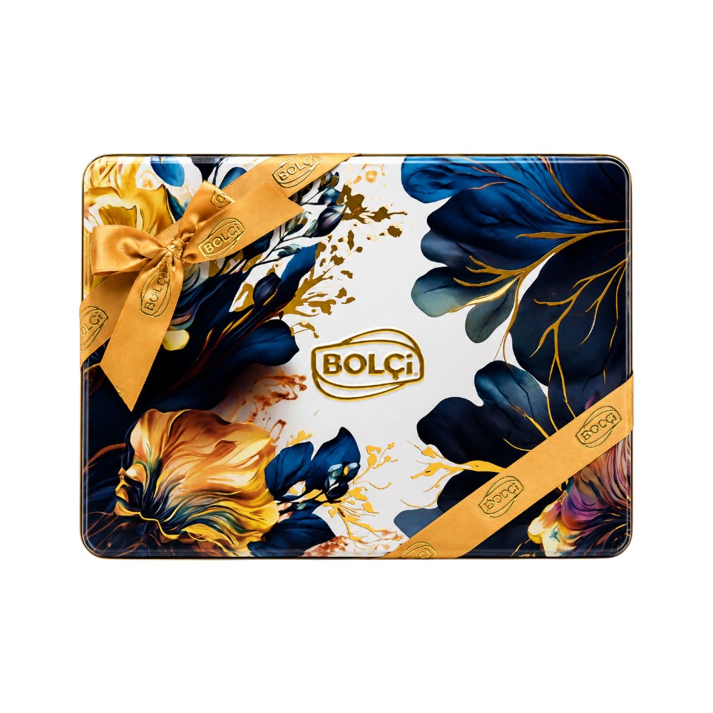 BOLCI ASSORTED CHOCOLATE PRALINES BLUE FLORAL TIN BOX 250 GM