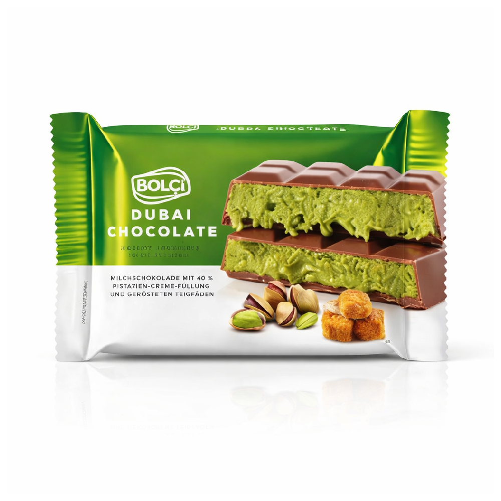BOLCI DUBAI CHOCOLATE PISTACHIO KADAYIA FILLED MILK 100GM EB