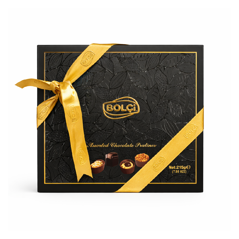 BOLCI CHOCOLATE ASSORLED PRALINES BLACK FLORAL 215GM ECH380