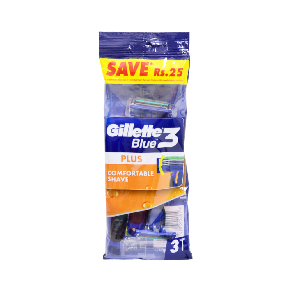 GILLETTE BLUE 3 PLUS RAZOR 3 PCS POUCH