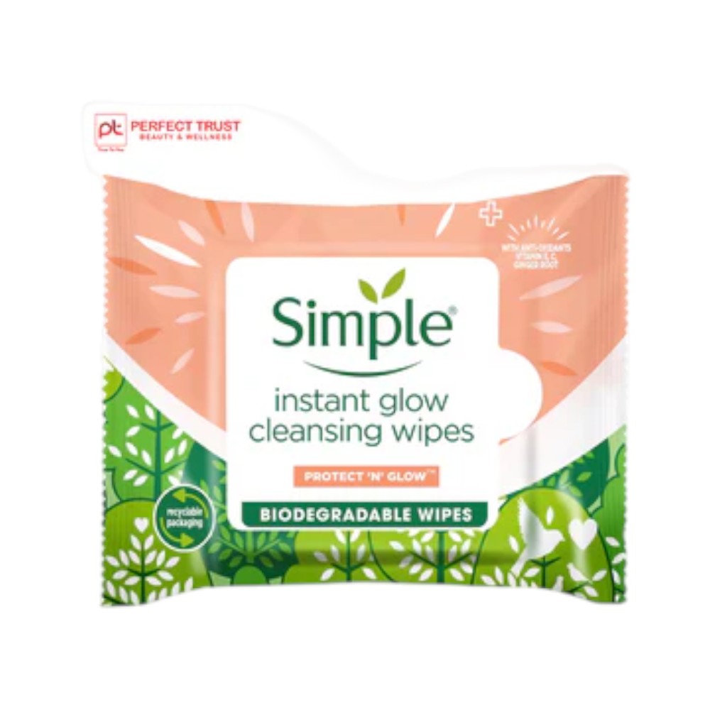 SIMPLE INSTANT GLOW CLEANSING WIPES 20PC