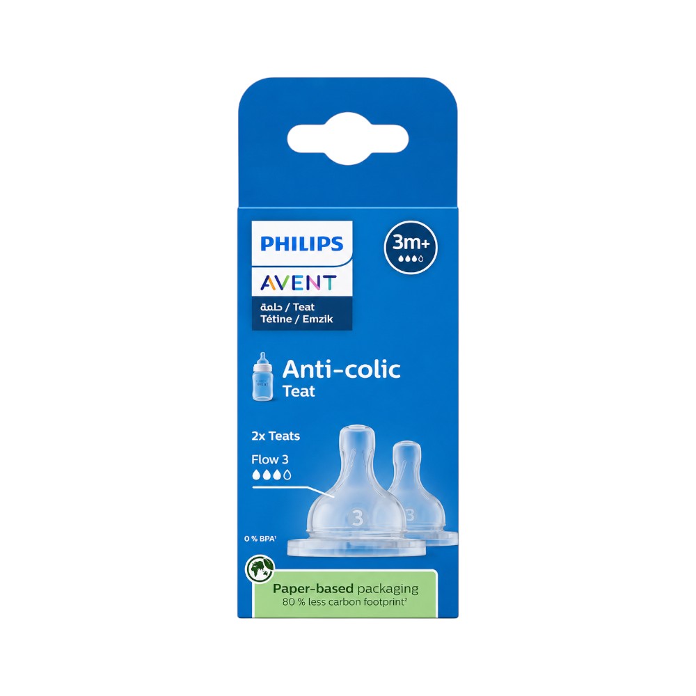 PHILIPS AVENT ANTI COLIC SILICONE TEAT 3M+/MEDIUM PK2 SCY763