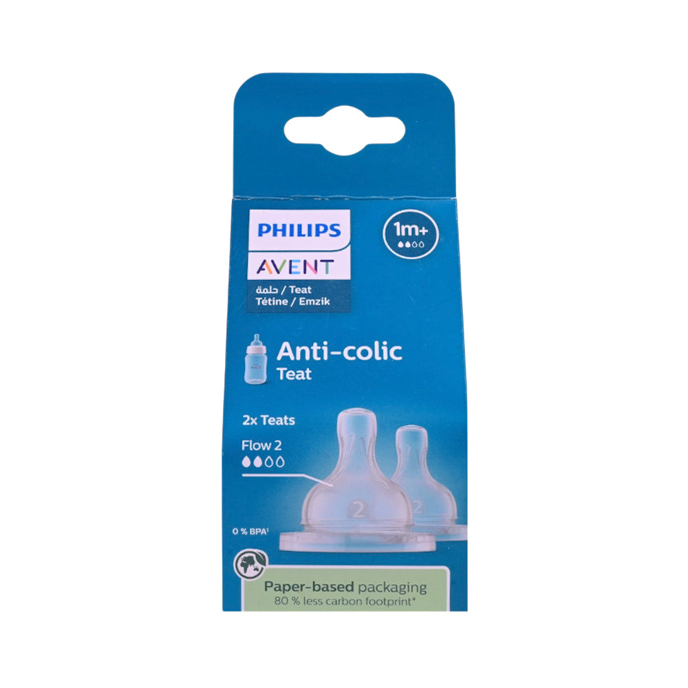 PHILIPS AVENT ANTI COLIC SILICONE TEAT 1M+ 2H PK2 SCY 762 02