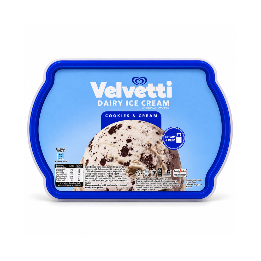 WALLS VALVETTI DAIRY ICE CREAM COOKIES & CREAM 1300 ML