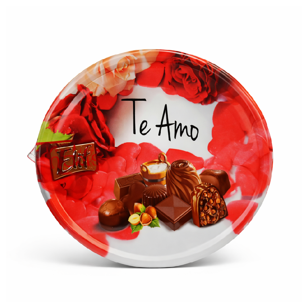 ELIF CHOCOLATE TE AMO CREAM & CRISPY RICE FILLED TIN 150 GM