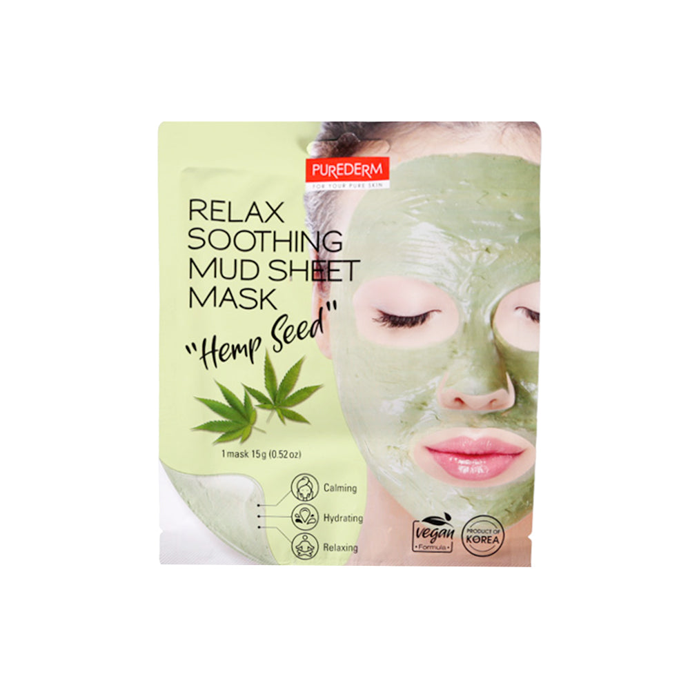 PUREDERM SHEET MASK RELAX SOOTHING MUD HEMP SEED ADS833