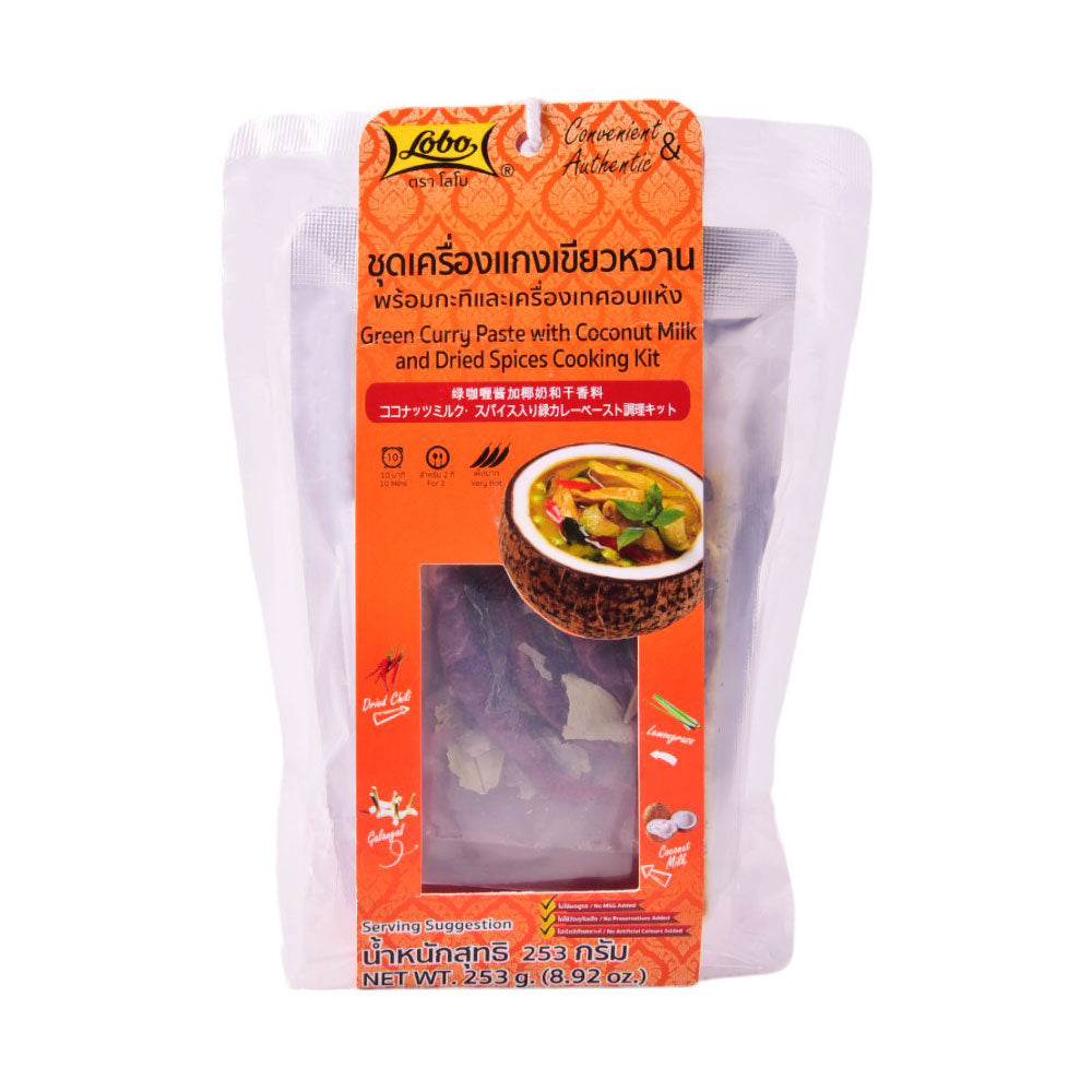 LOBO GREEN CURRY PASTE W COCONUT MILK & DRIED SPICE KIT 257G