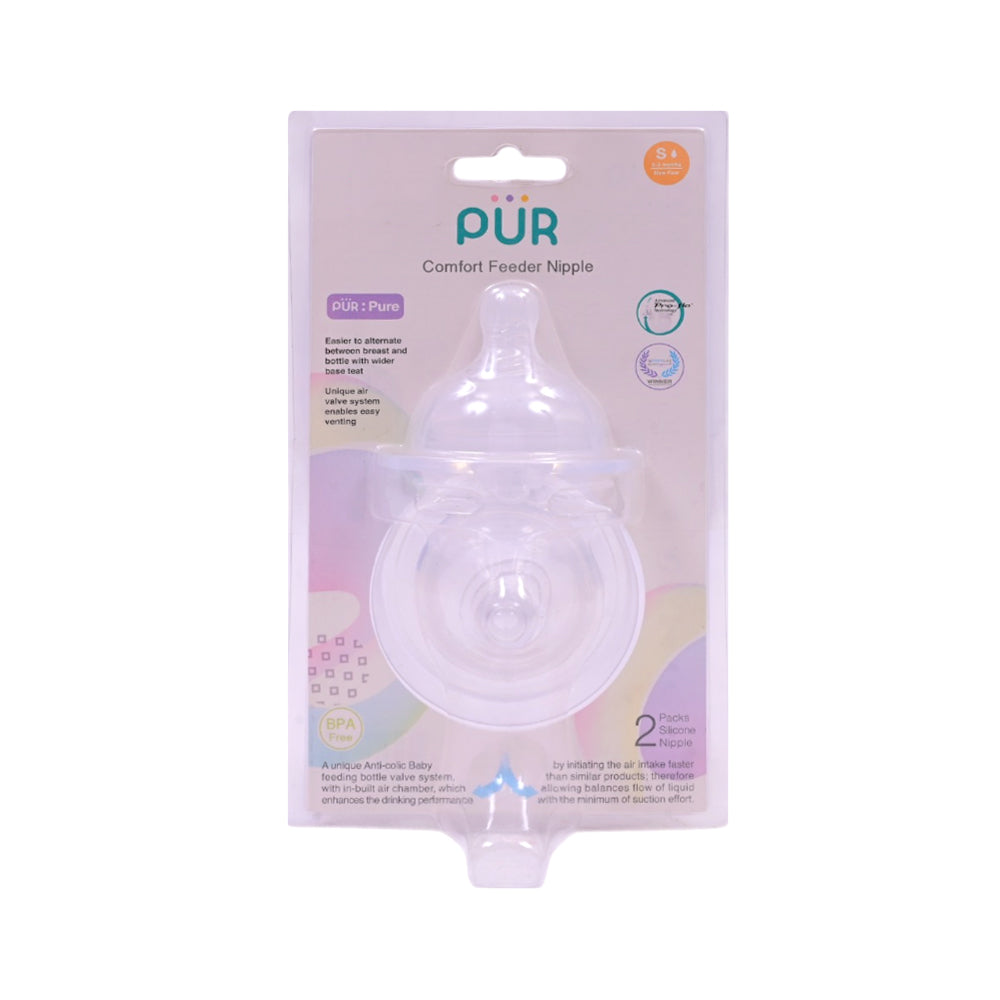 PUR COMFORT NIPPLE 0-3 M SLOW FLOW 2PCS