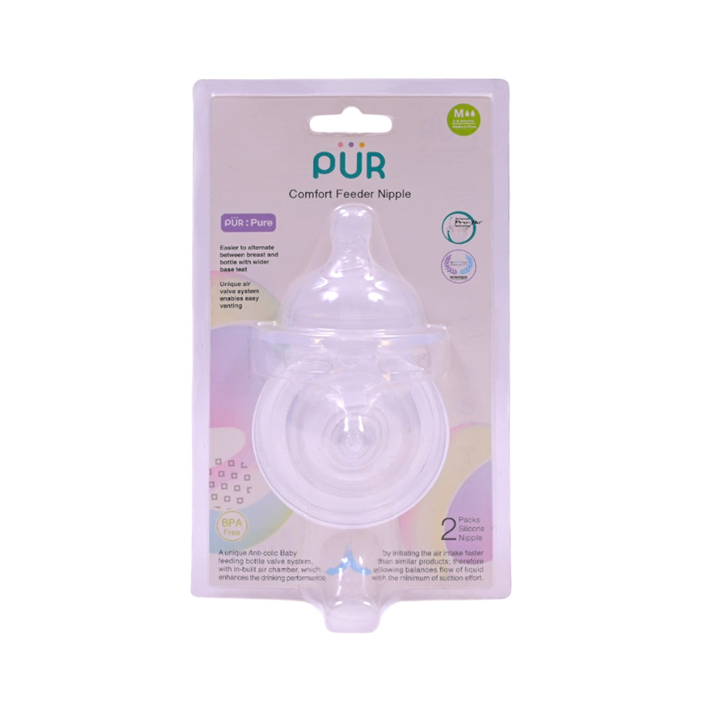 PUR COMFORT NIPPLE 3-6 M MEDIUM FLOW 2PCS
