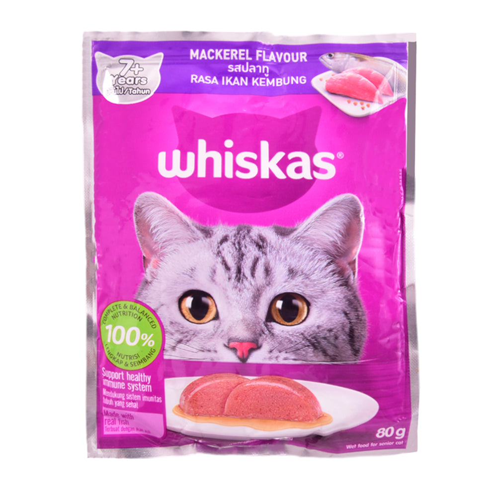 WHISKAS CAT FOOD MACKEREL FLAVOUR 7+YEAR 80G