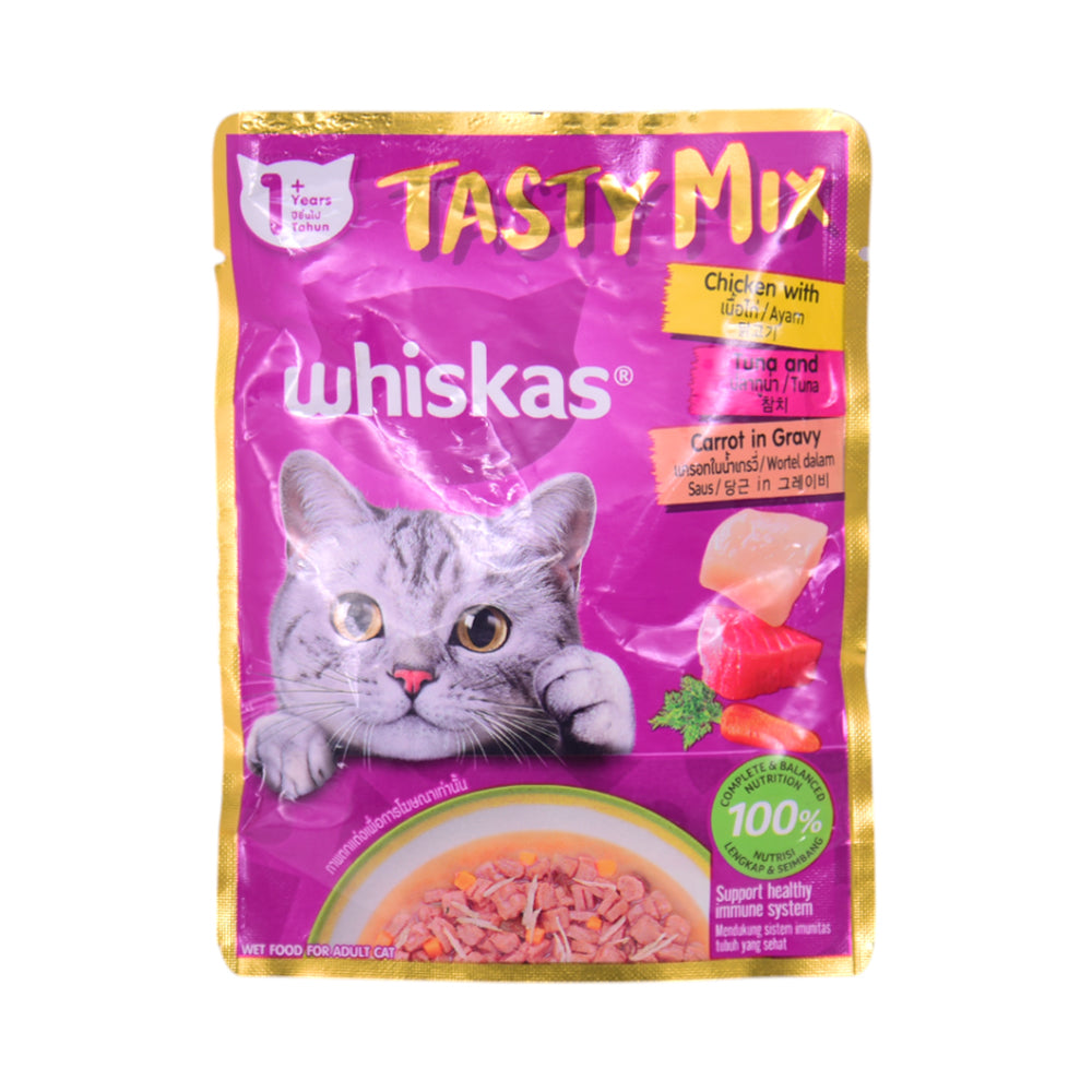 WHISKAS CAT FOOD TASTY MIX CHICKEN TUNA & CARROT 70G