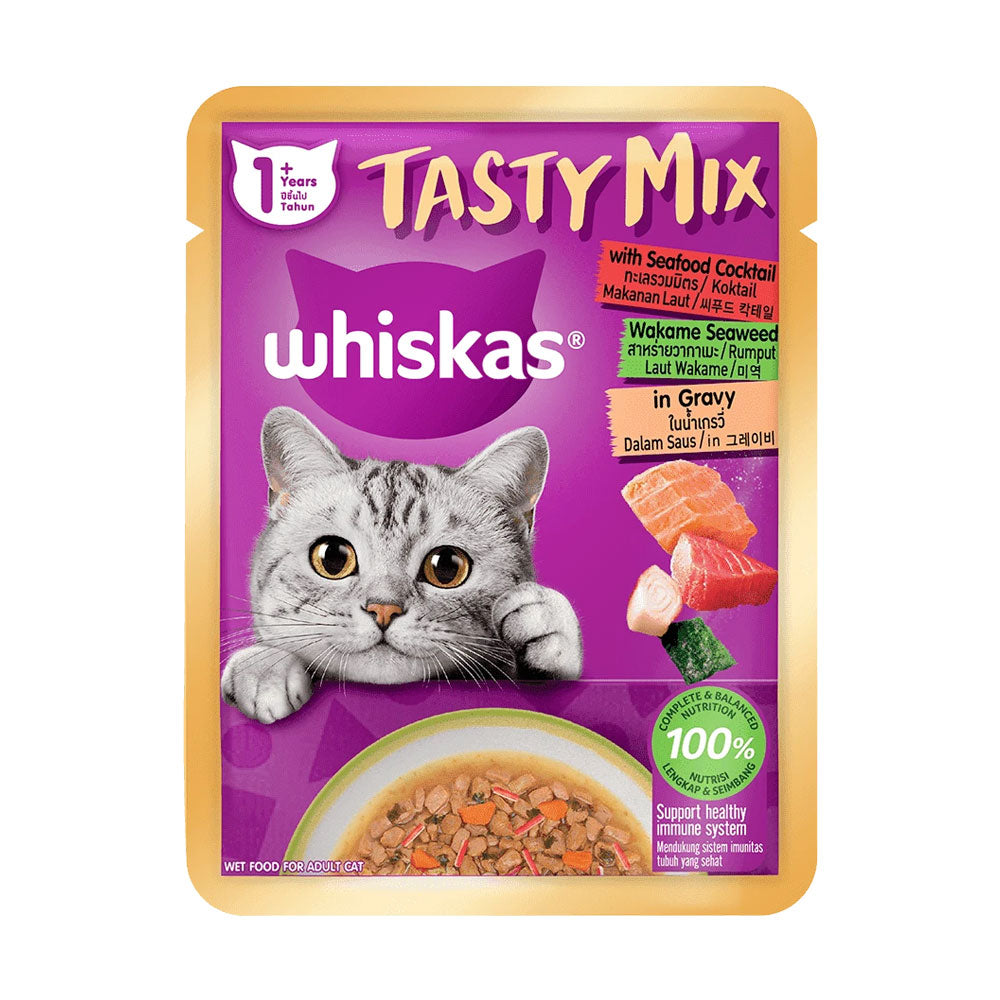 WHISKAS CAT FOOD TASTY MIX SEAFOOD COCKTAIL & WAKAME SEAWEED