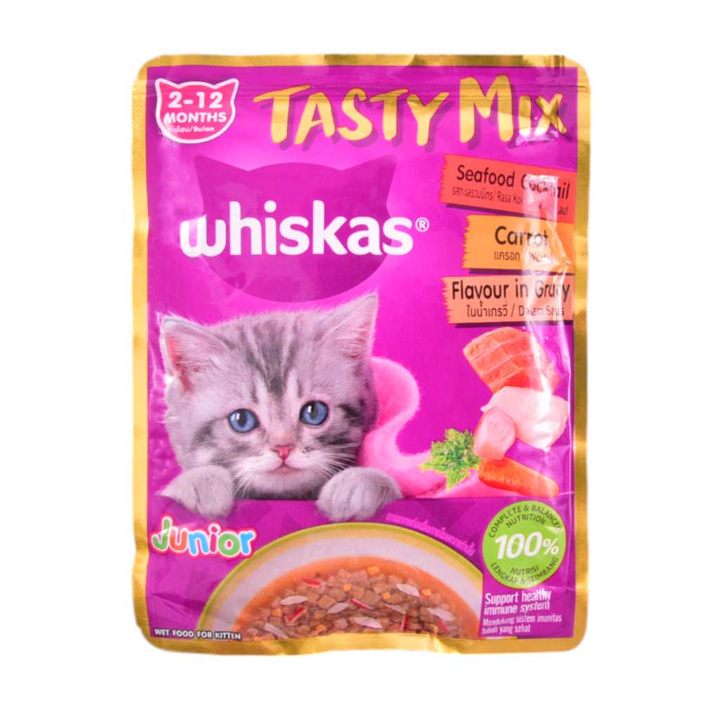 WHISKAS CAT FOOD TASTY MIX SEAFOOD COCKTAIL & CARROT 70G