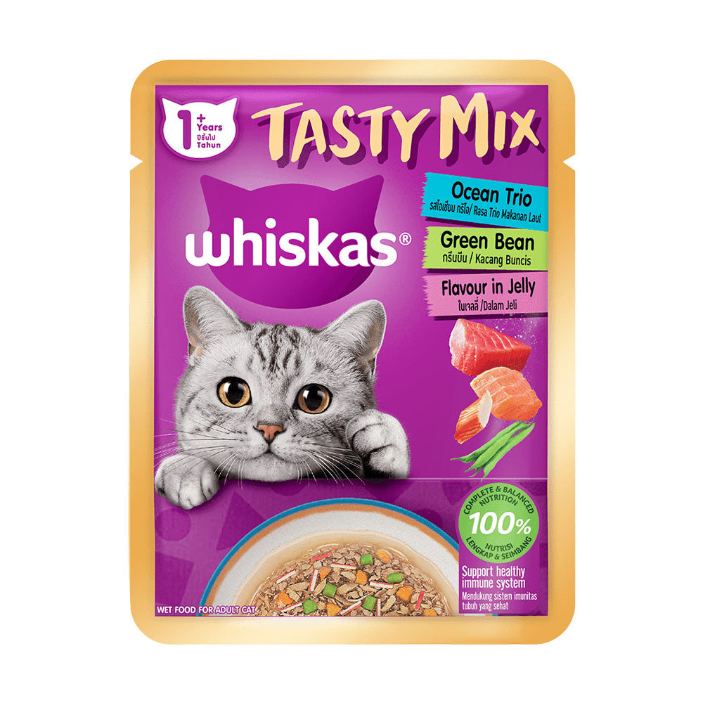 WHISKAS CAT FOOD TASTY MIX OCEAN TRIO & GREEN BEAN 70G