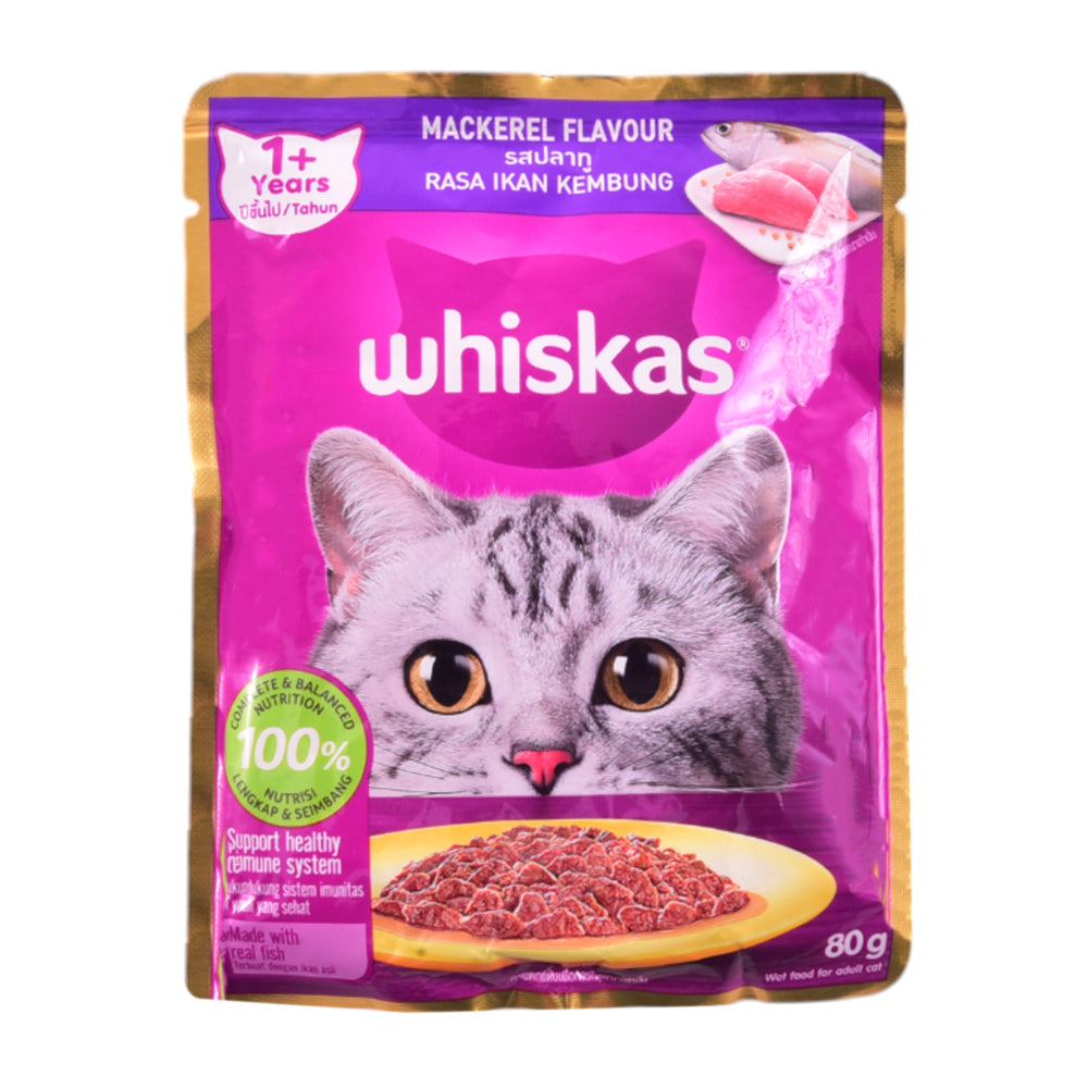 WHISKAS CAT FOOD MACKEREL 1+YEAR TUNA POUCH 80 GM