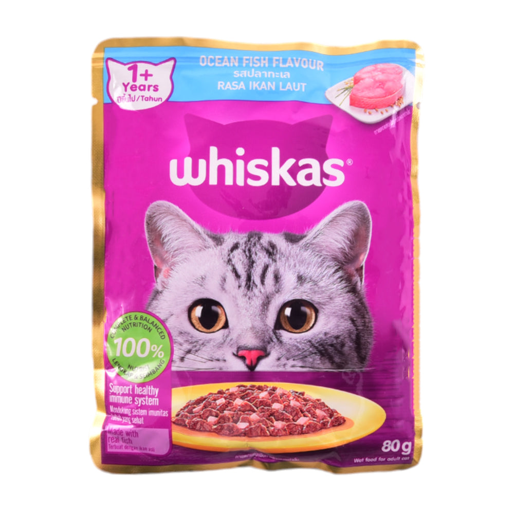 WHISKAS CAT FOOD OCEAN FISH 1+YEAR TUNA POUCH 80 GM