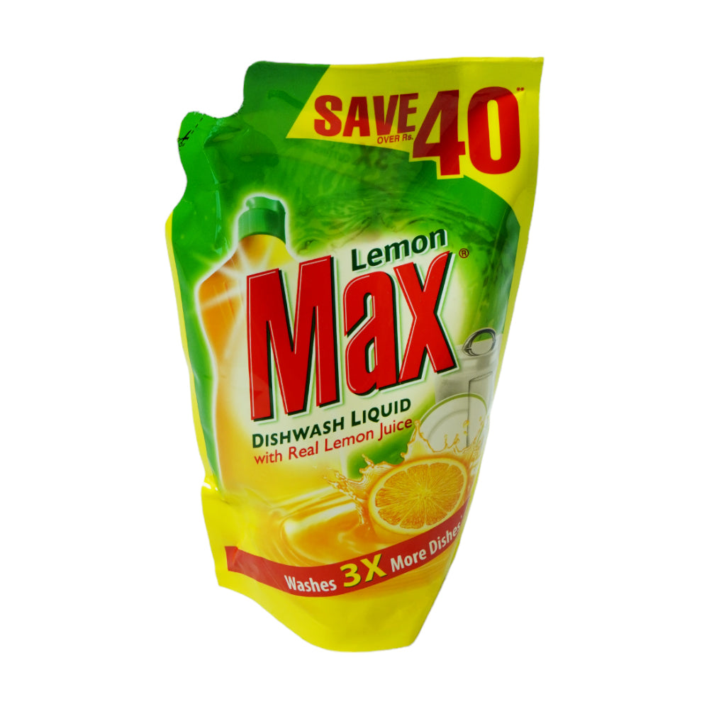 LEMON MAX DISHWASH LIQUID LEMON POUCH 450 ML