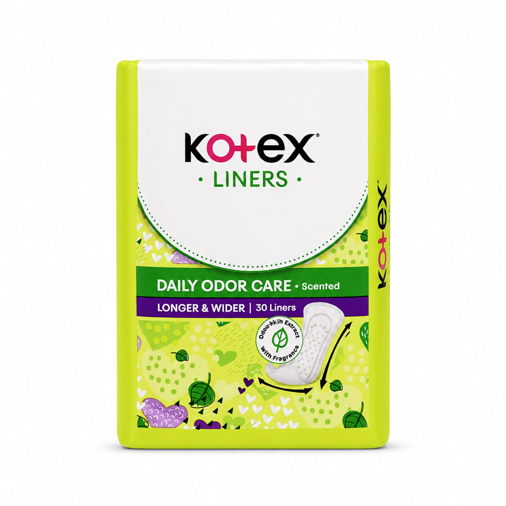 KOTEX PANTY LINER DAILY ODOR CARE LONGER & WIDER 30 LINERS