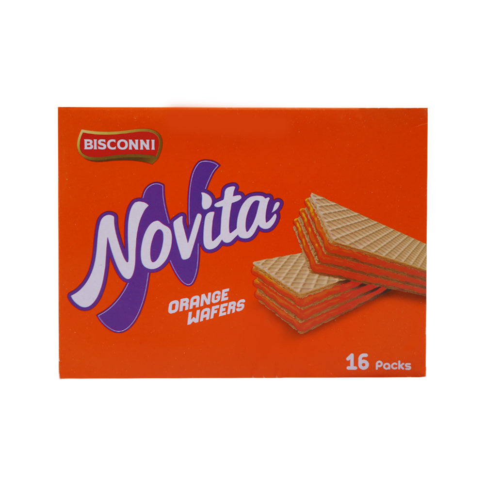 BISCONNI NOVITA WAFERS ORANGE HALF ROLL 24 GM BOX 16PC