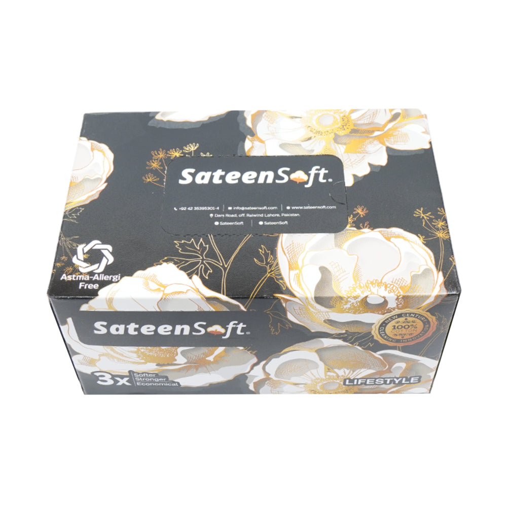 SATEENSOFT LIFESTYLE BLACK PREMIUM COTTON DRY TISSUE WIPES B