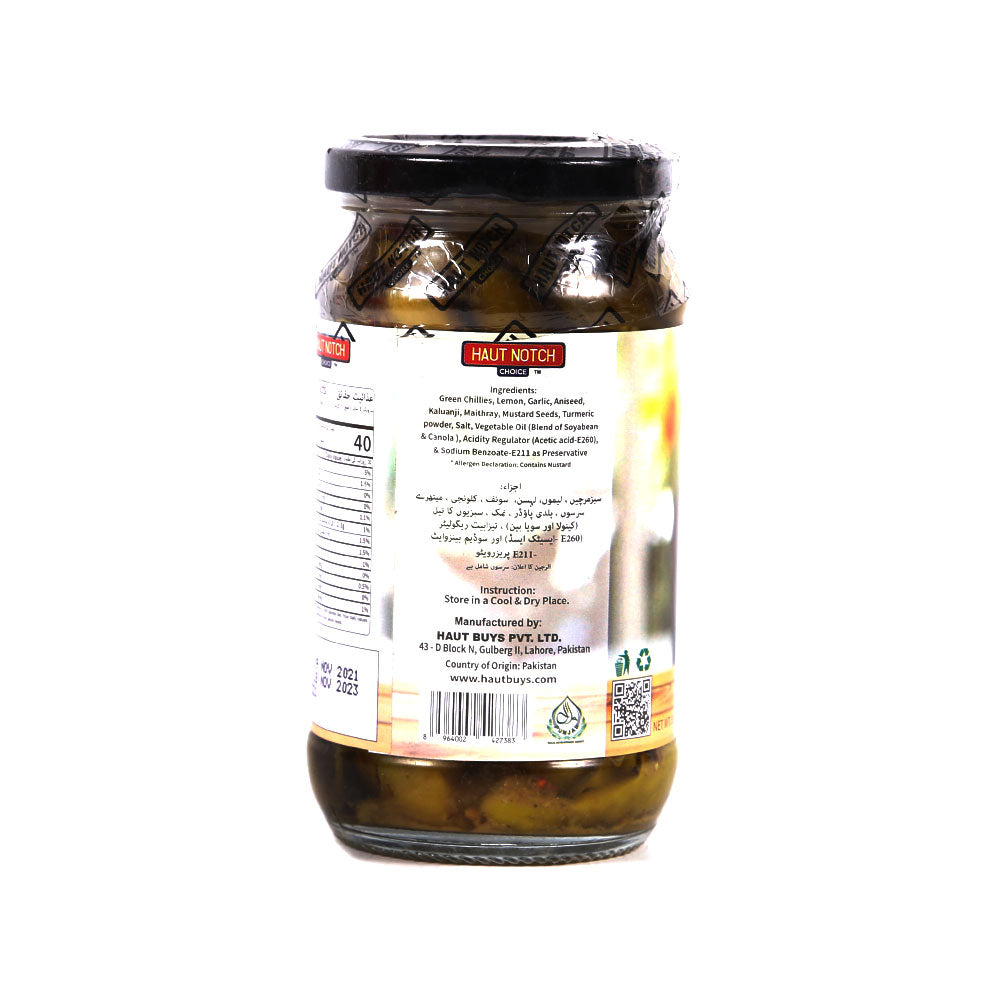 HAUT NOTCH CHOICE GREEN CHILLI PICKLE 325 GM