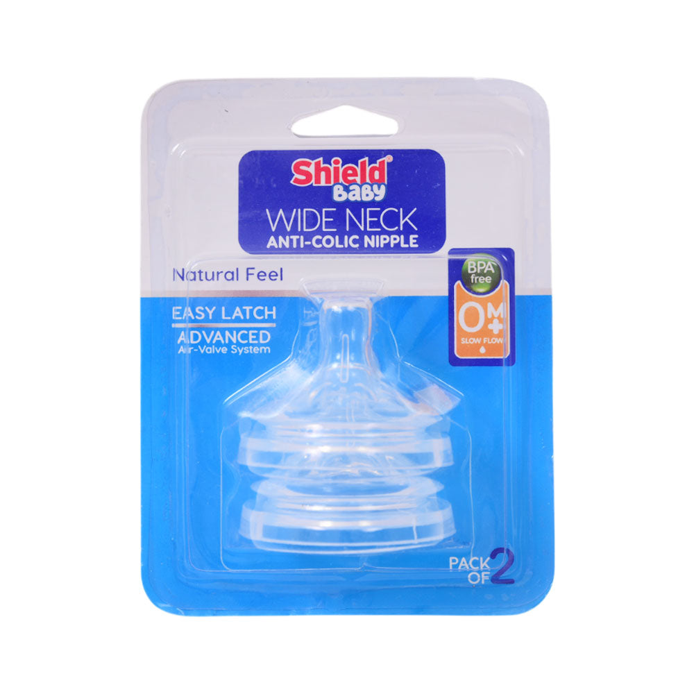 SHIELD WIDE NECK ANTICOLIC NIPPLE  0-3 MONTHS SLOW FLOW 2PCS