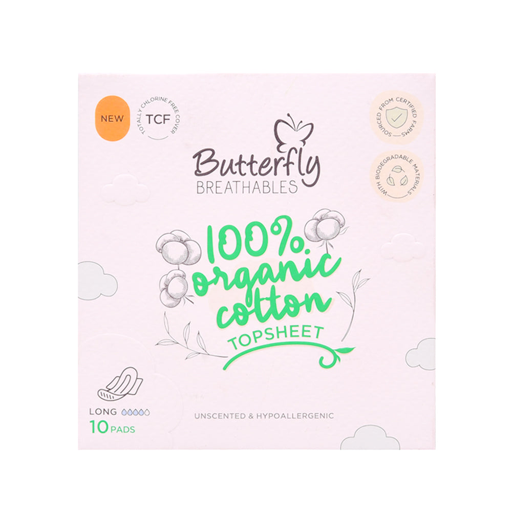 BUTTERFLY BREATHABLES ORGANIC COTTON LONG 10 PCS