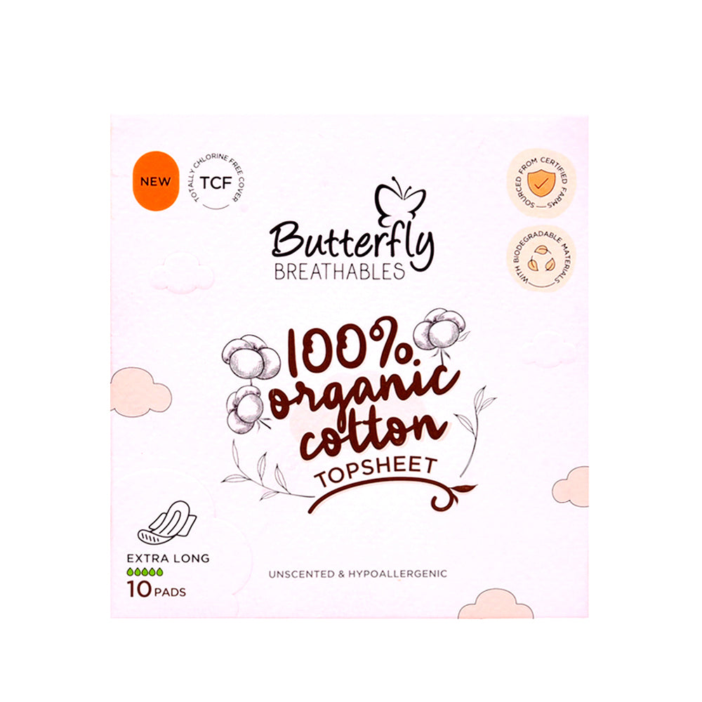 BUTTERFLY BREATHABLES ORGANIC COTTON EXTRA LONG 10 PCS