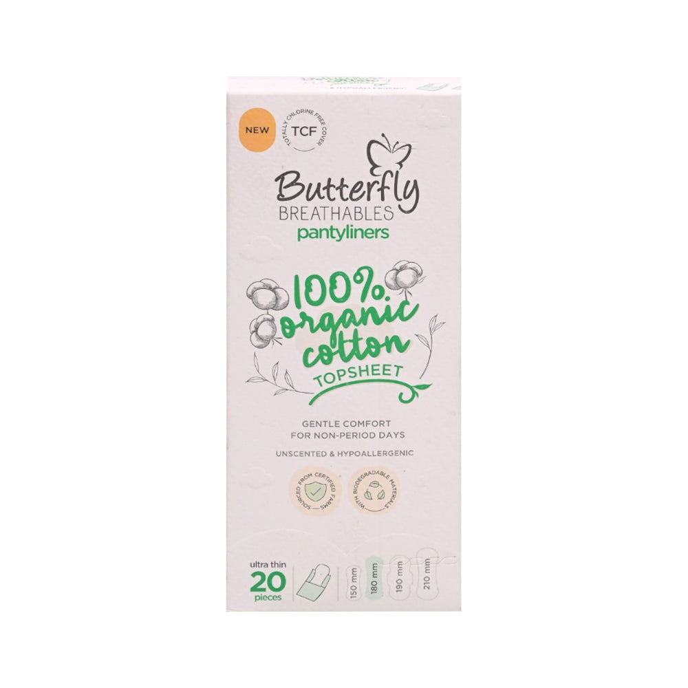 BUTTERFLY BREATHABLES PANTY LINERS 100 % ORGANIC COTTON 20 P
