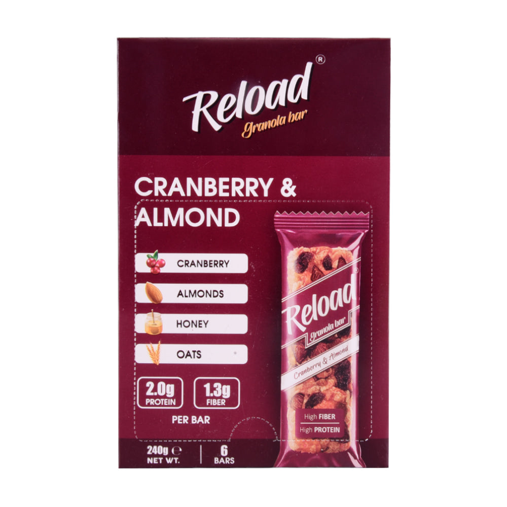 RELOAD CRANBERRY & ALMOND GRANOLA BOX - 6 BARS 240 GM