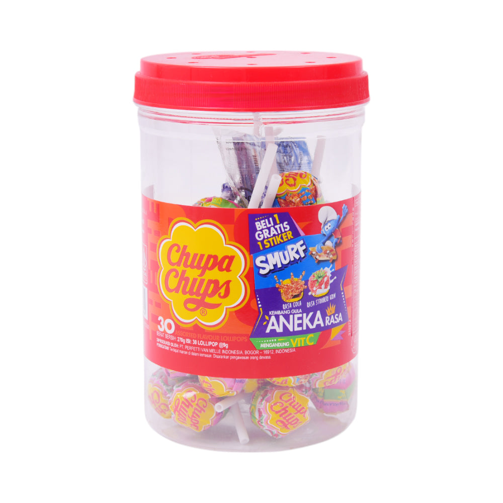 CHUPA CHUPS LOLLIPOPS COLA STRAWBERRY JAR 30PC 270 GM