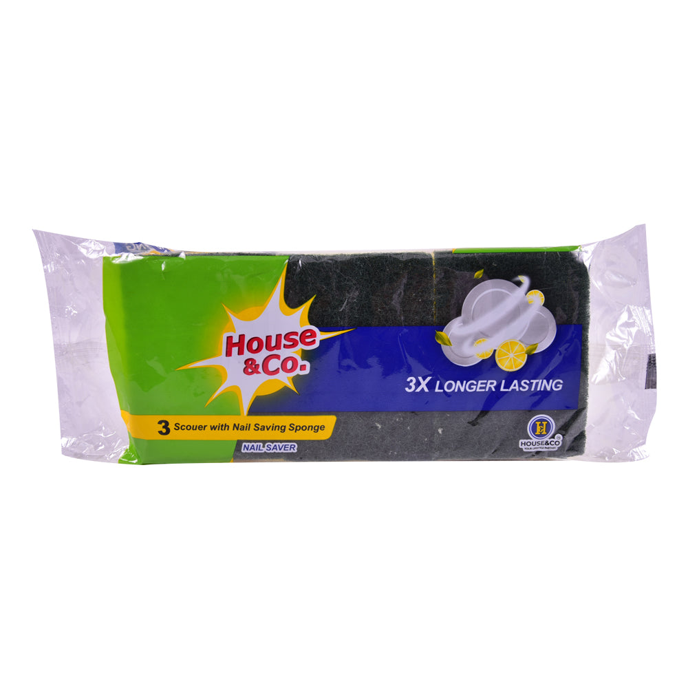 HOUSE&CO. SCOURING PAD WITH SPONGE LARGE 3IN1