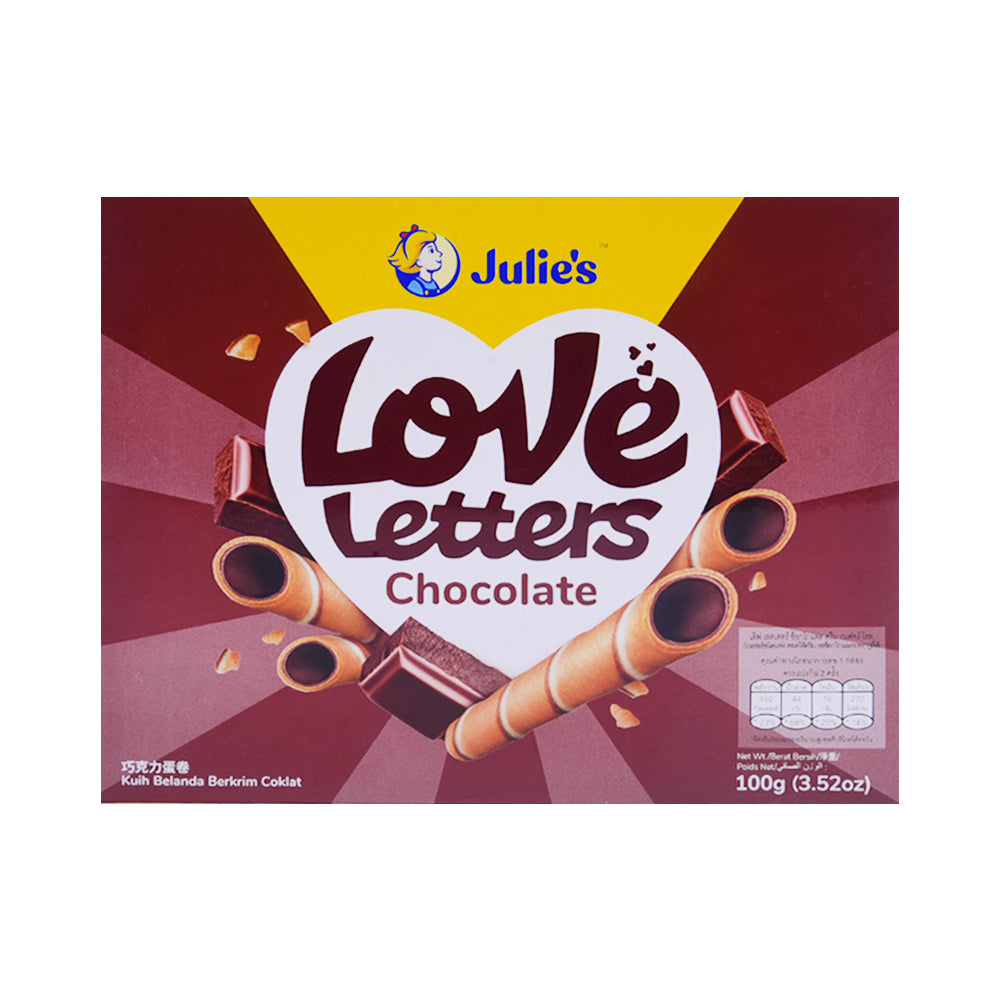 JULIES LOVE LETTERS WAFER CREAM ROLLS CHOCOLATE 100 GM