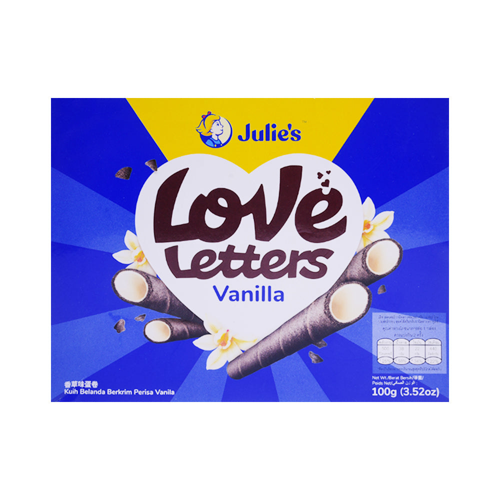 JULIES LOVE LETTERS WAFER CREAM ROLLS VANILLA 100 GM