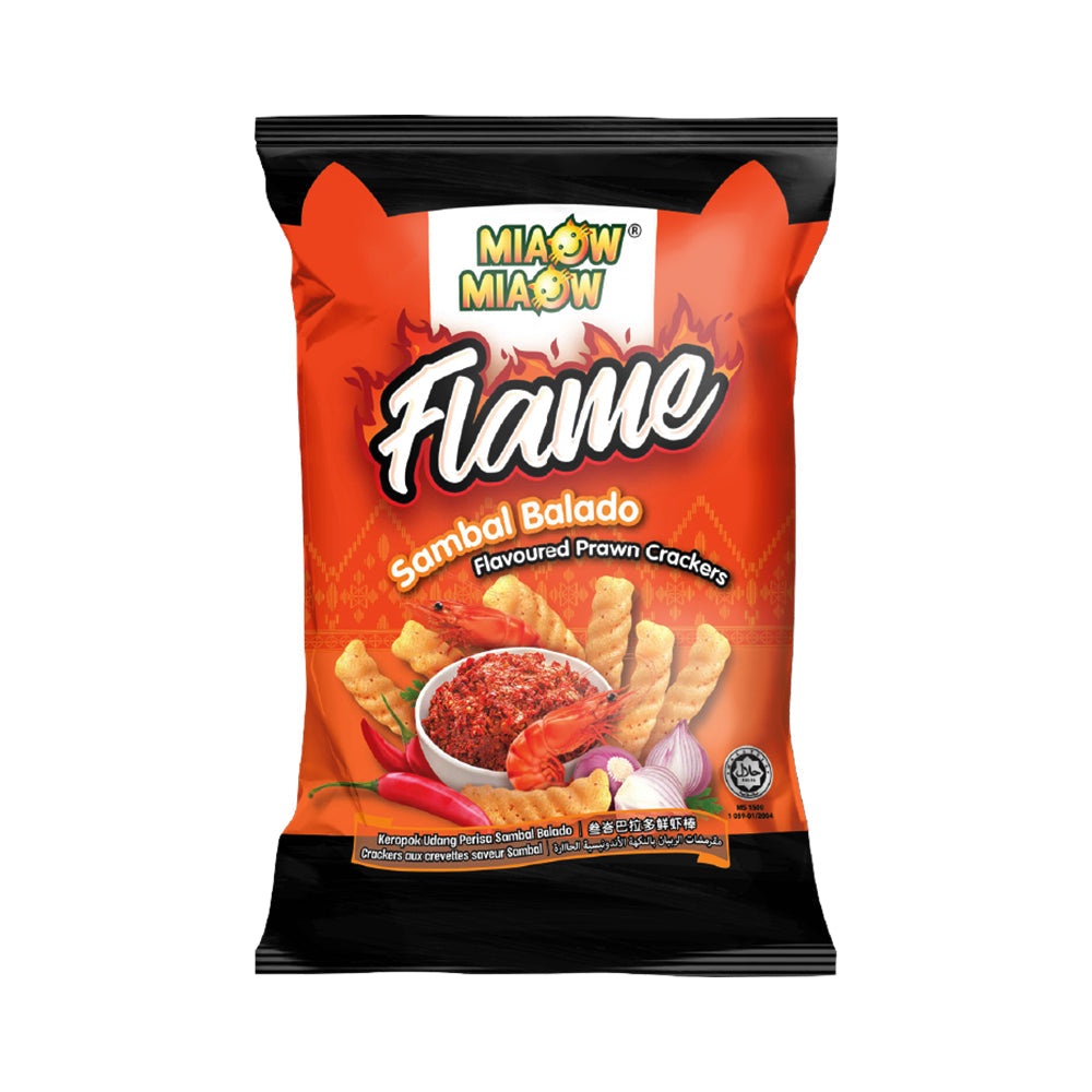MIAOW MIAOW CHIPS FLAME SAMBAL BALADO PRAWN CRACKER 50 GM