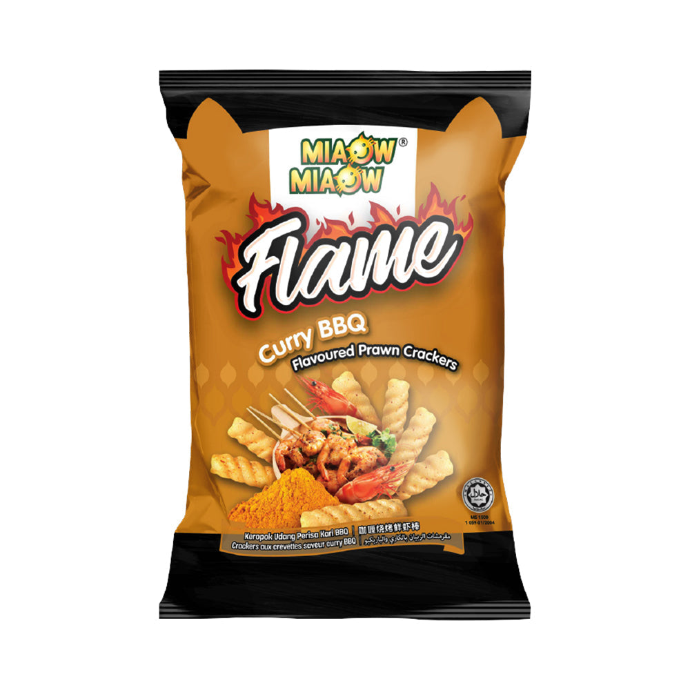 MIAOW MIAOW CHIPS FLAME CURRY BBQ PRAWN CRACKER 50 GM