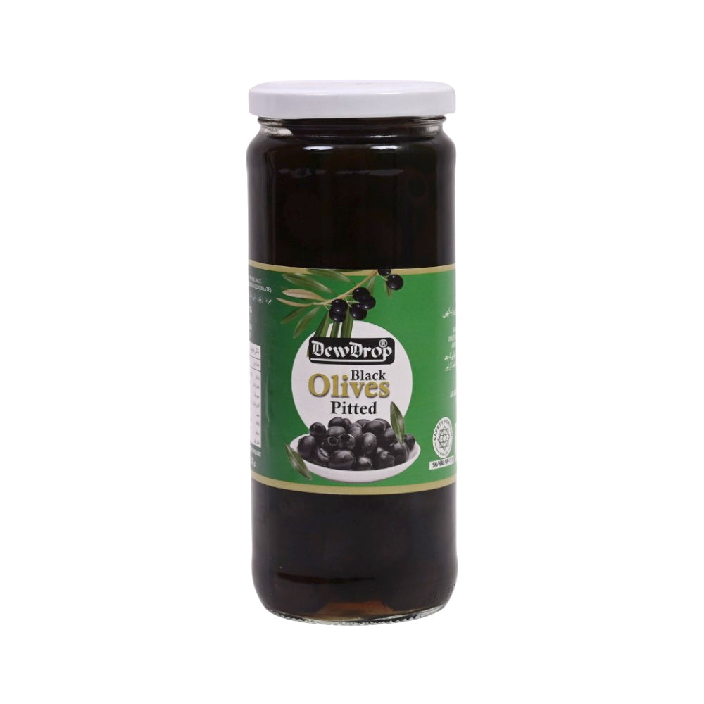 DEW DROP OLIVES BLACK PITTED 430 GM