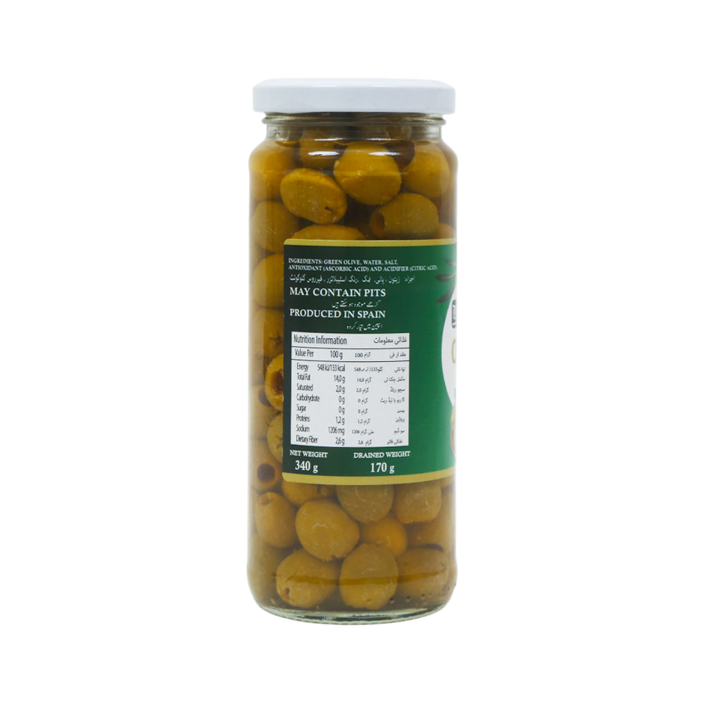 DEW DROPS GREEN OLIVES PITTED 340 GM