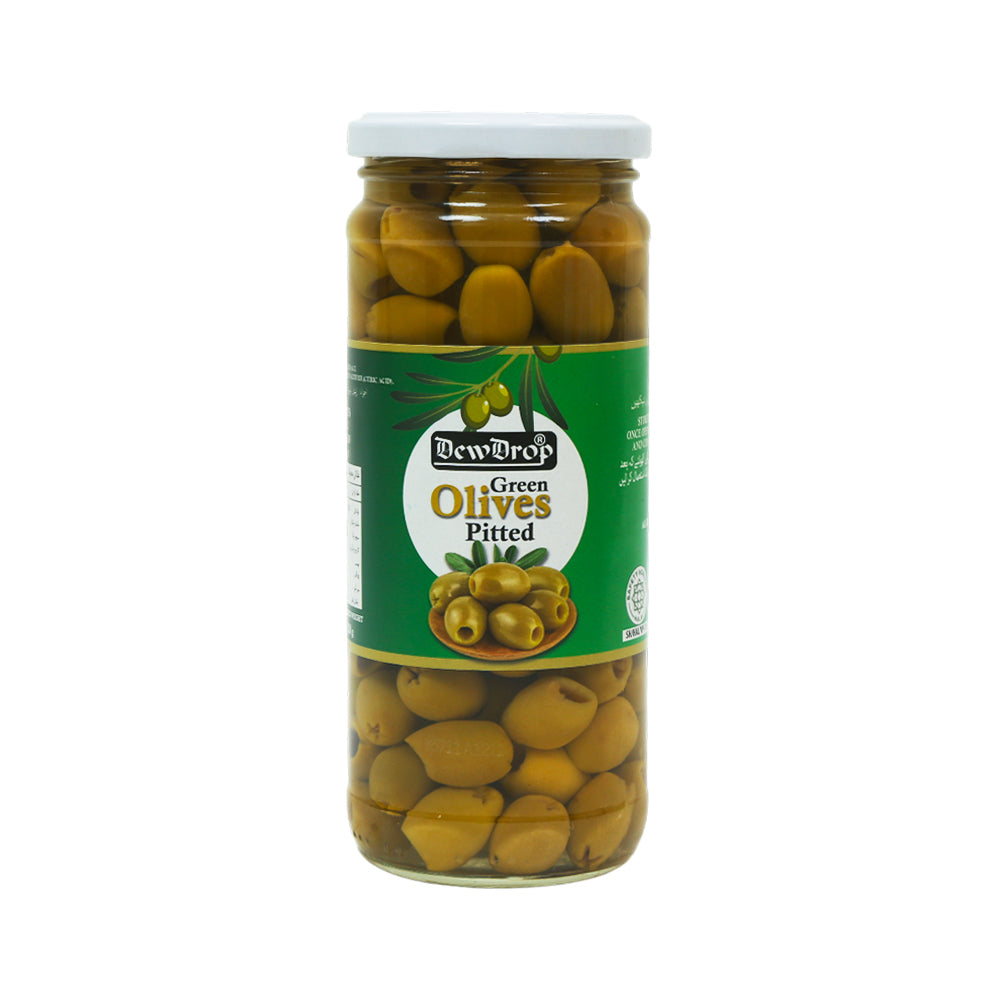 DEWDDROP GREEN OLIVES PITTED 420GM