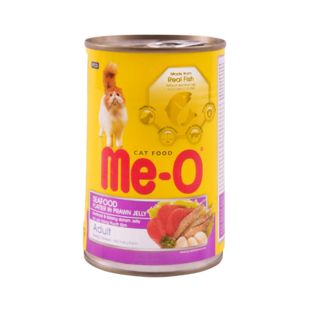 ME-O CAT FOOD SEAFOOD PLATER IN PRAWN JELLY TIN 400 GM BASIC