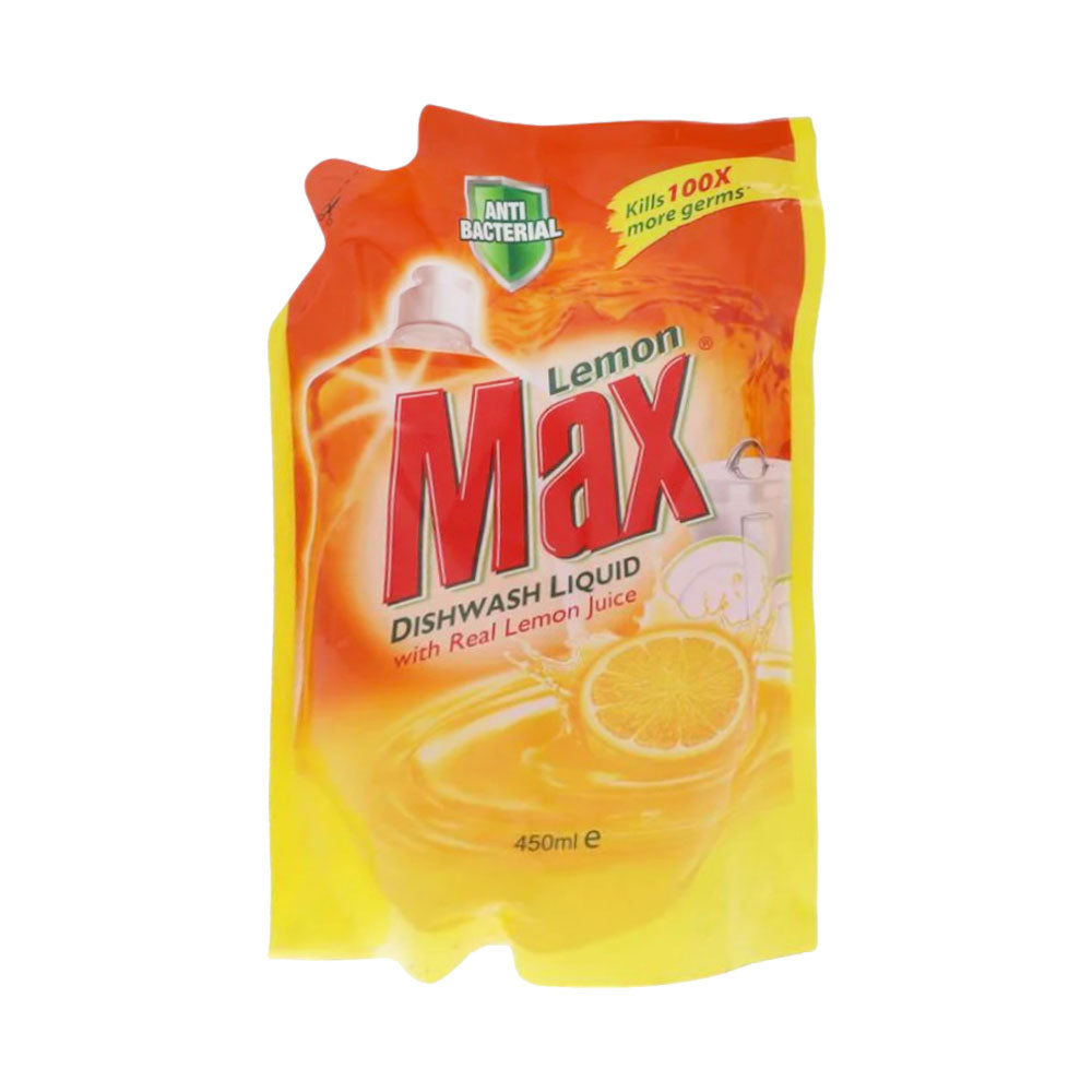 LEMON MAX DISHWASH LIQUID ANTI BACTERIAL POUCH 540 ML
