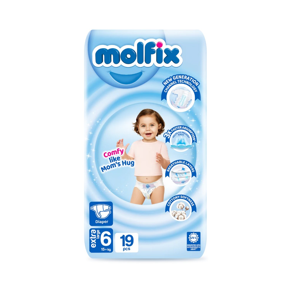 MOLFIX DIAPERS NO6 EXTRA LARGE 15 PLUS KG 19 PCS