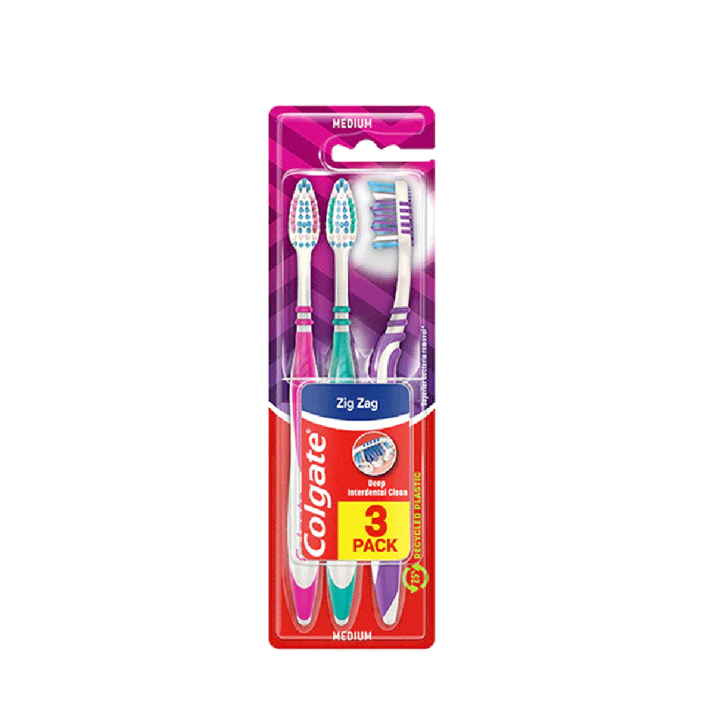 COLGATE TOOTH BRUSH ZIGZAG TRIPLE PACK MEDIUM – Al-Fatah